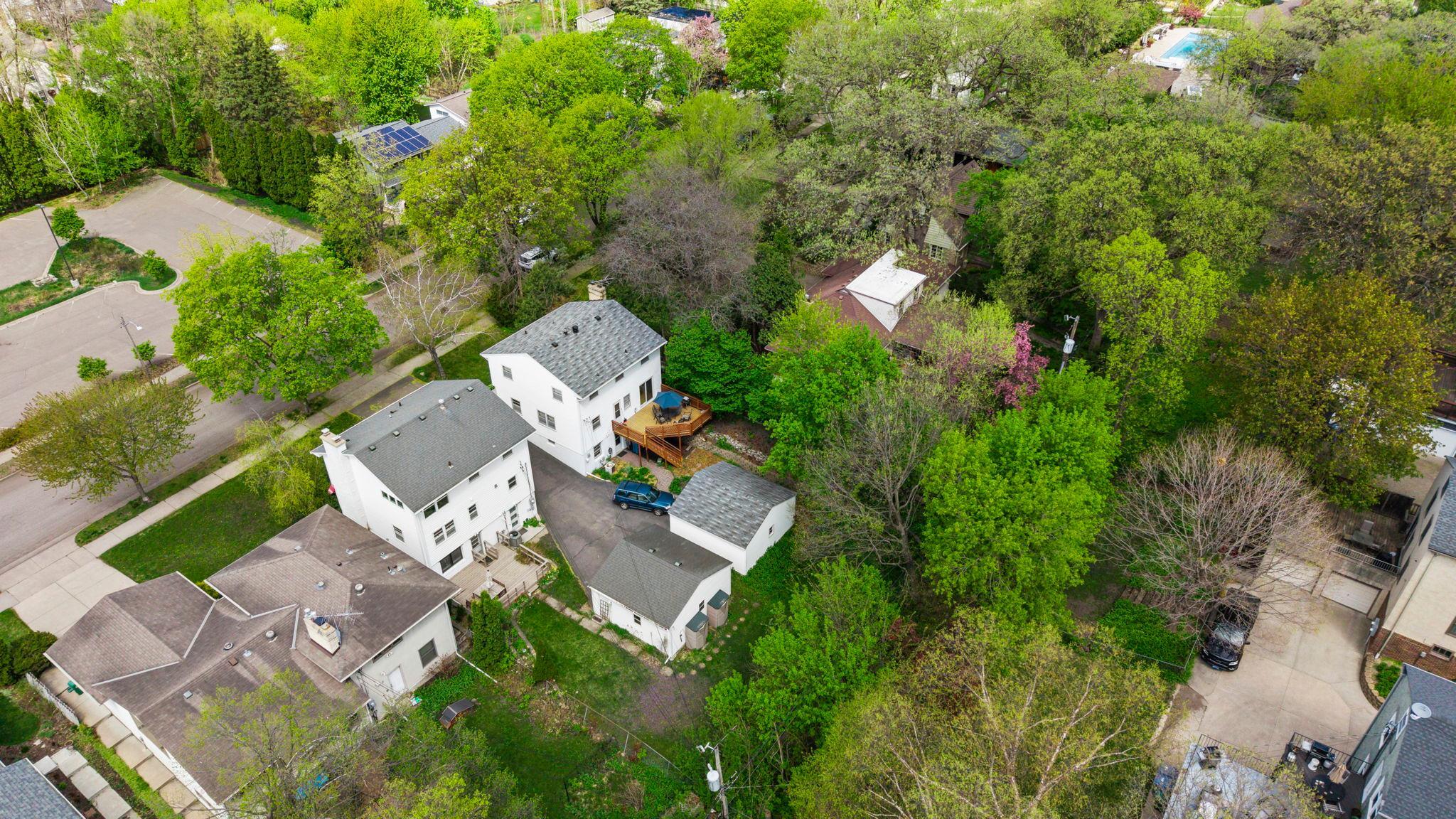 Overhead drone view of home and lot