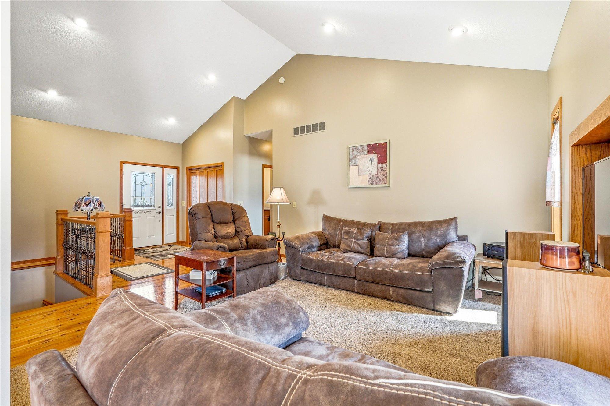 The open floorplan provides a nicely sized living area