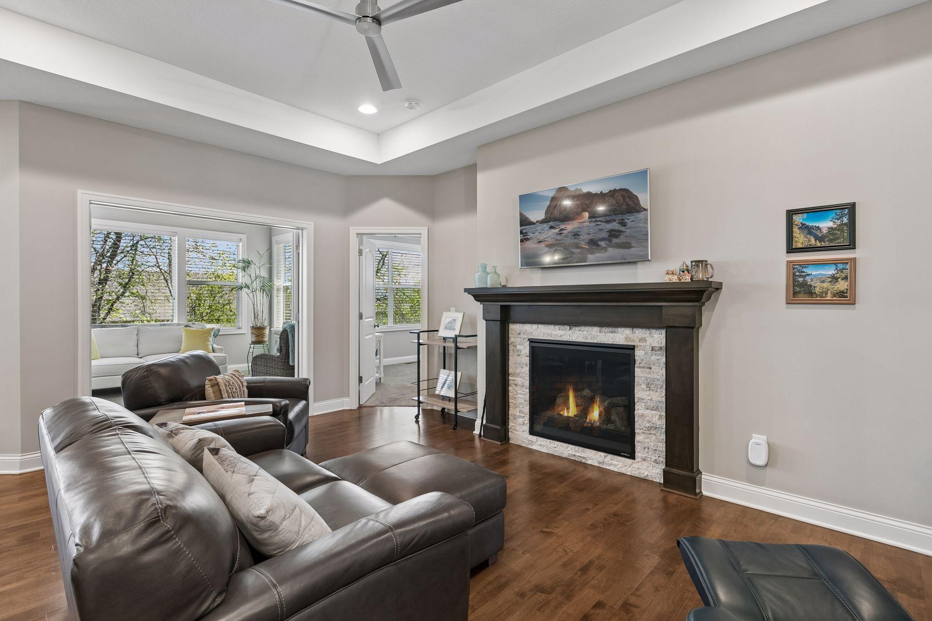Fireplace with Gorgous hardwood floors