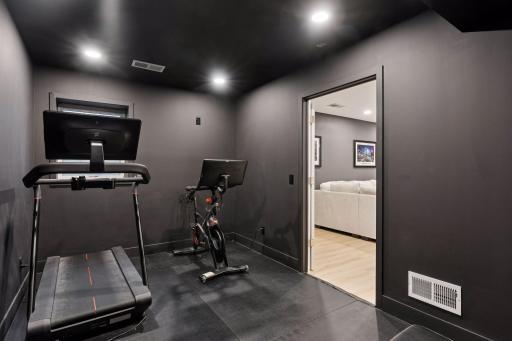5th bedroom/office/flex space in basement with egress window. Currently used as home gym.