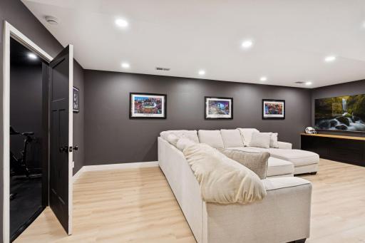 Additional space behind couch for kids play nook or additional seating.