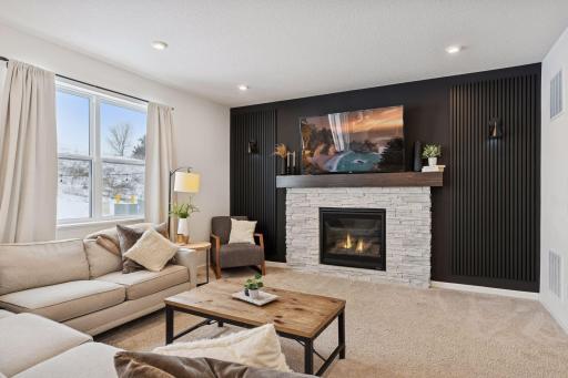 Recently refinished fireplace surround with modern finishes.