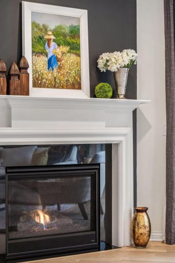 Gas fireplace with clean, modern surround.