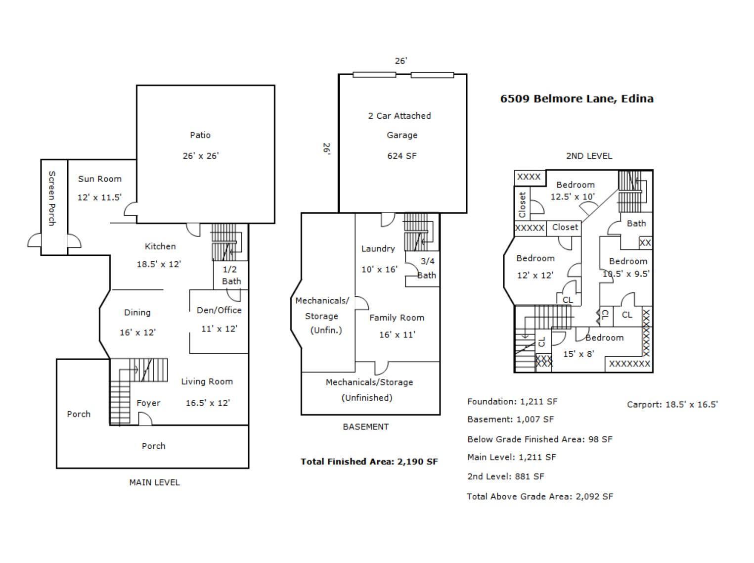 Professionally Measured Floor Plans. Lower level family room & laundry (336sqft) excluded from finished sqft. due to ceiling unfinished.