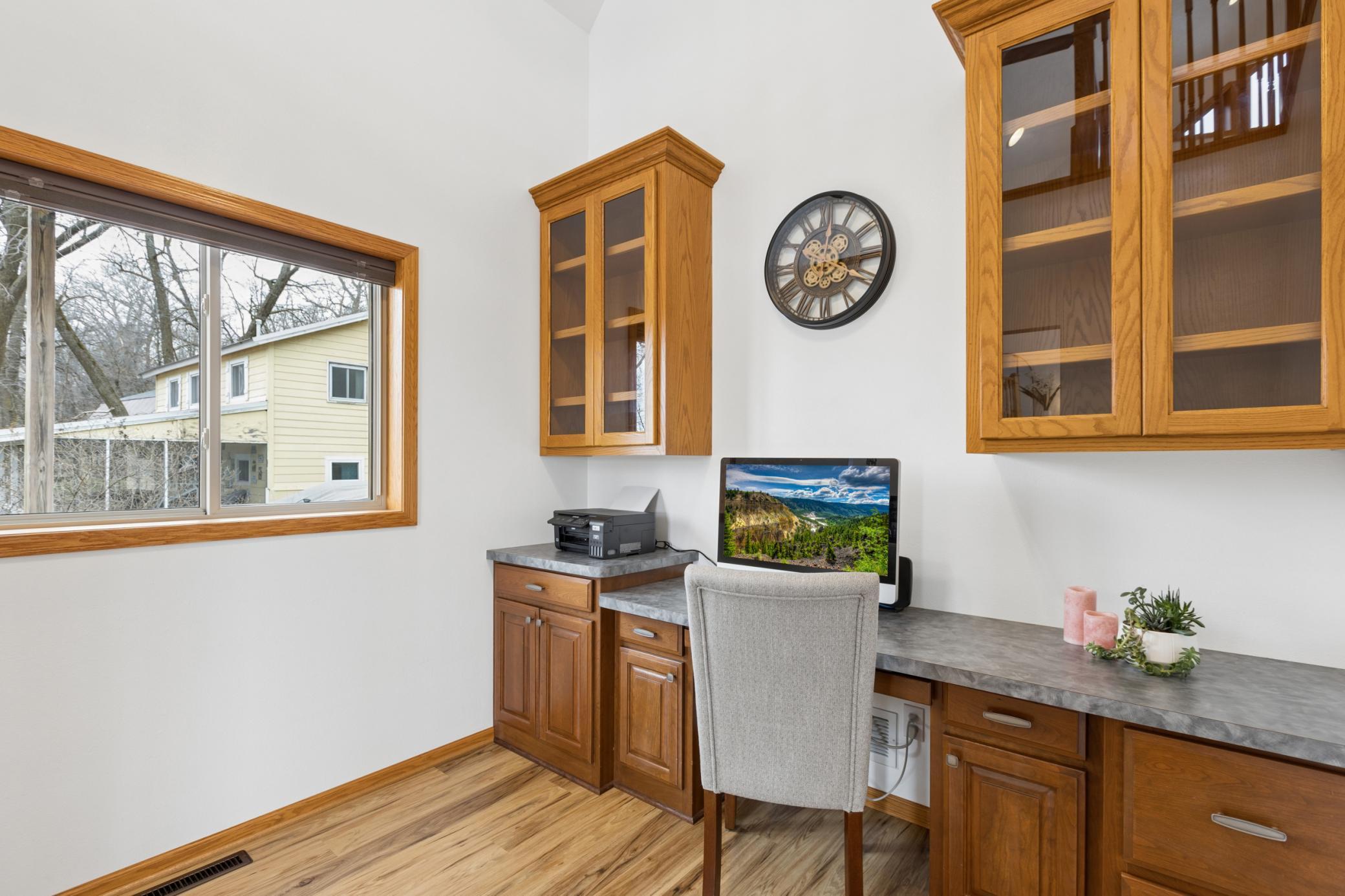 As you enter the main floor from the side entrance you have a nice sized home office to your left. This home has recently had fiber optic internet ran from Vibrant Internet. Making this a great opportunity to work from home while at the lake!