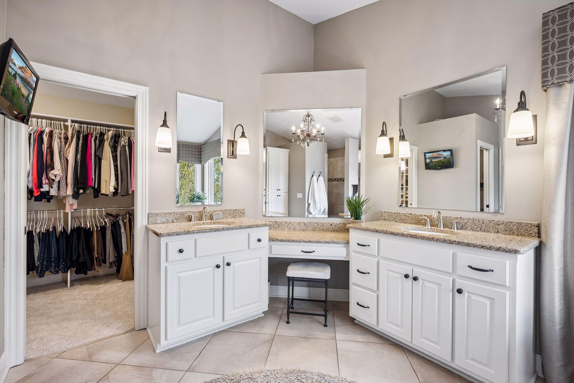 Double sinks and make-up area