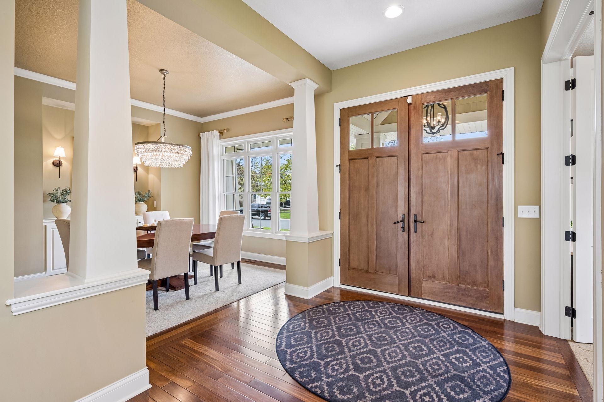 Double entry doors welcome you