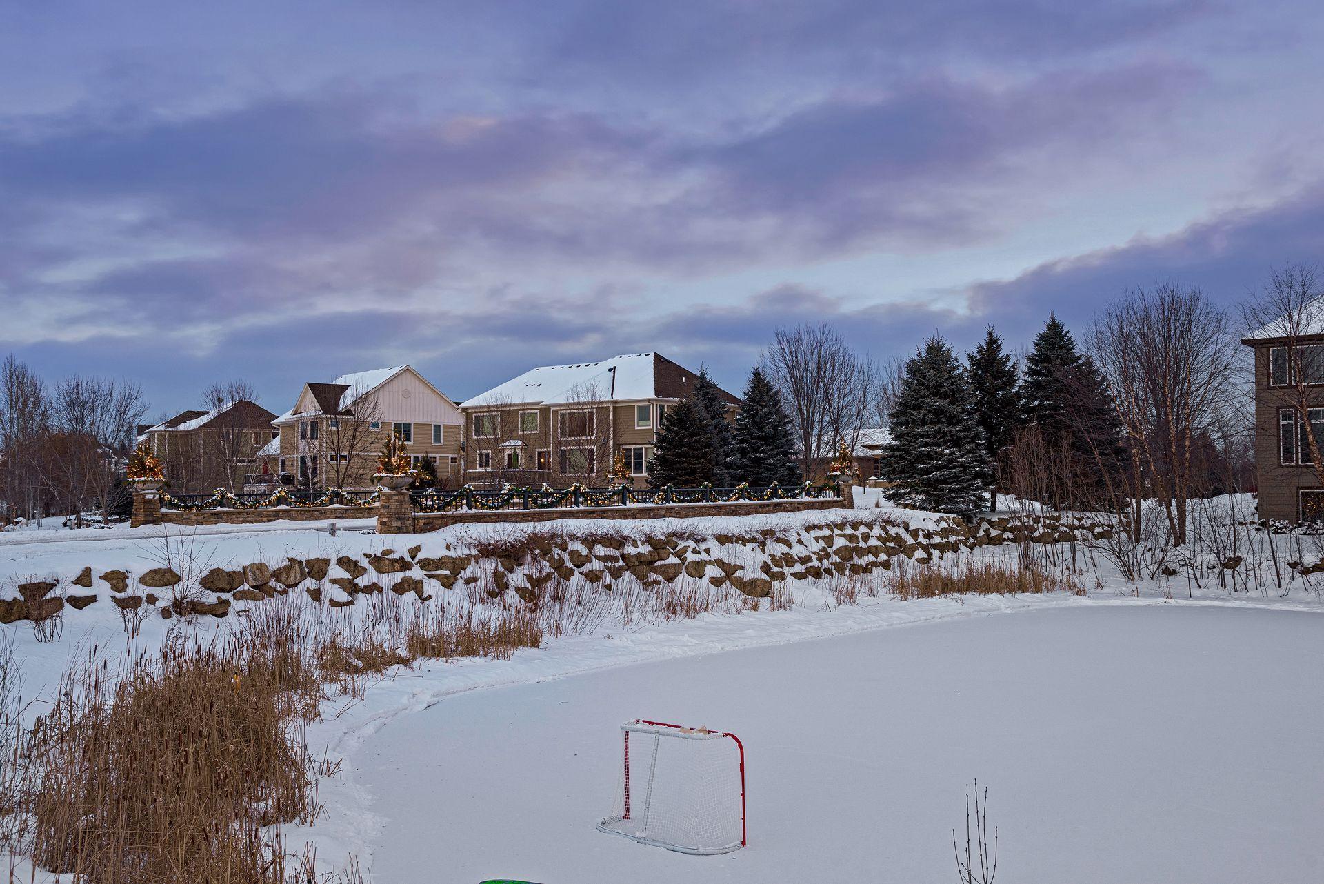 Neighborhood ice skating pond in the winter