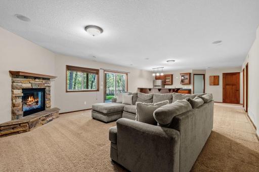 Reverse view of lower level. It features a slider to the backyard