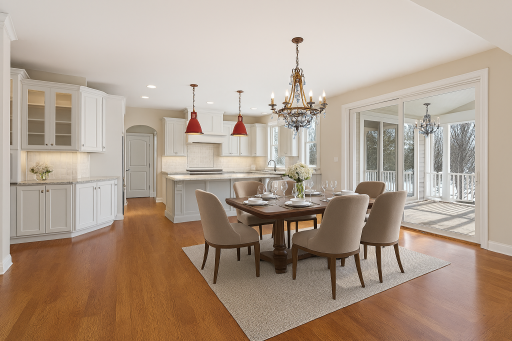 Virtually enhanced informal dining room and kitchen.