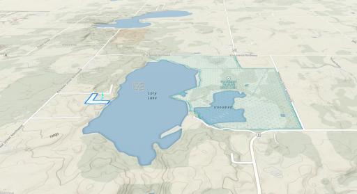 Lake Lot highlighted in blue. NOTE: the 300+ Acre Cranberry Wildlife Management Area on the West side of the lake