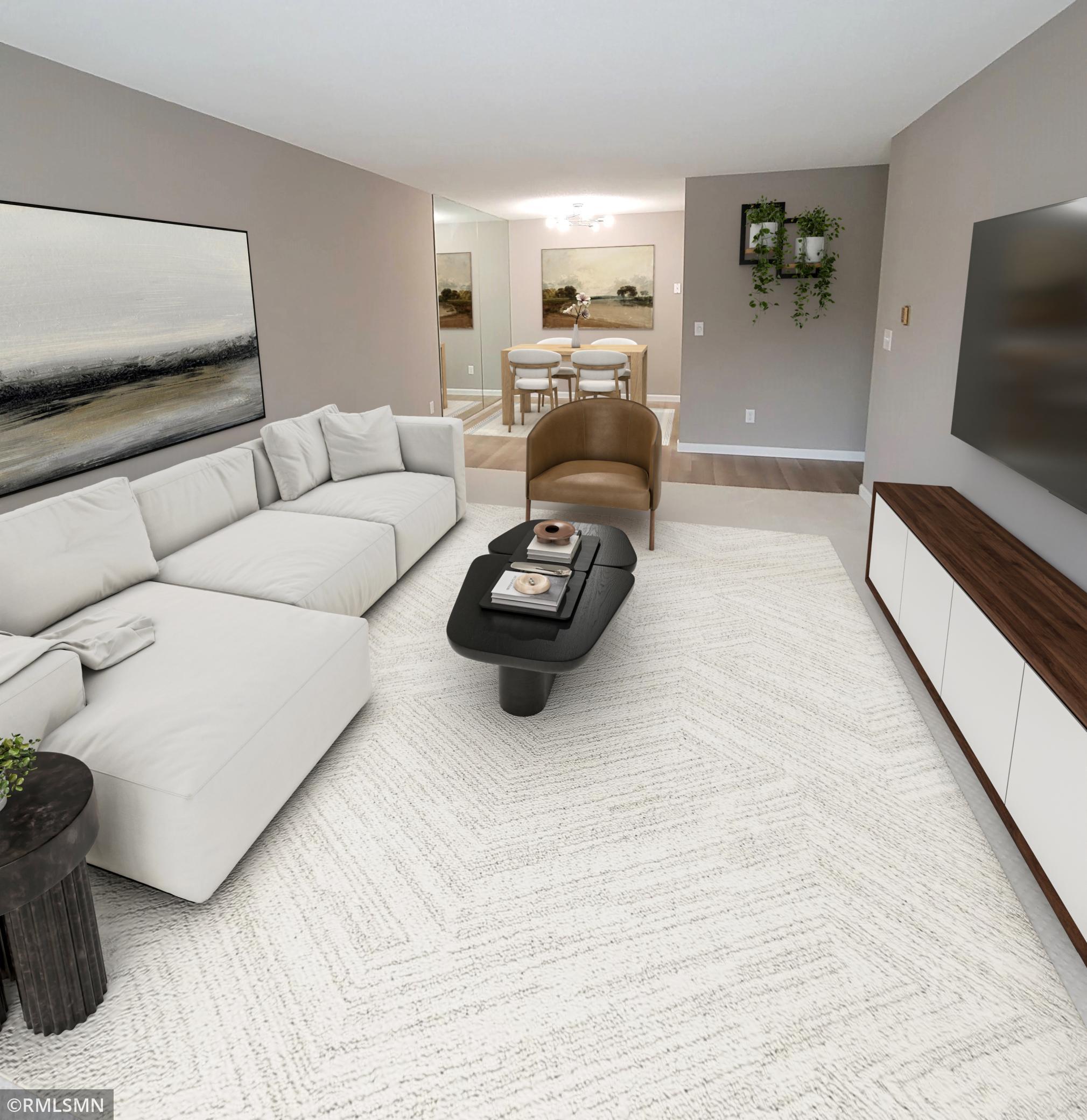 Virtually staged Livng/ Dining area