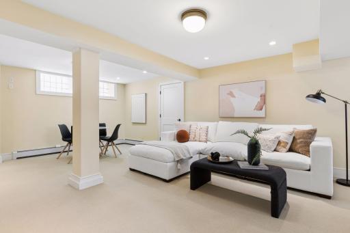 Lower level family room with access to tons of finished storage space