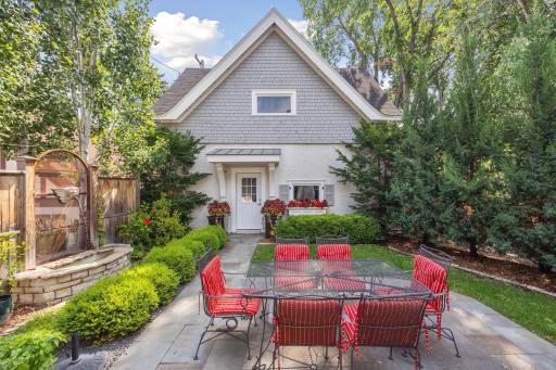 Private back yard with blue stone patio