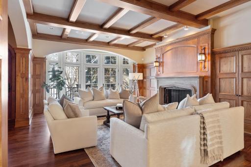 Butternut paneling, molding & beams lend a rich glow.