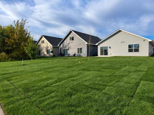 Large backyard with beautiful views from rear concrete patio. Seasonal views of pond