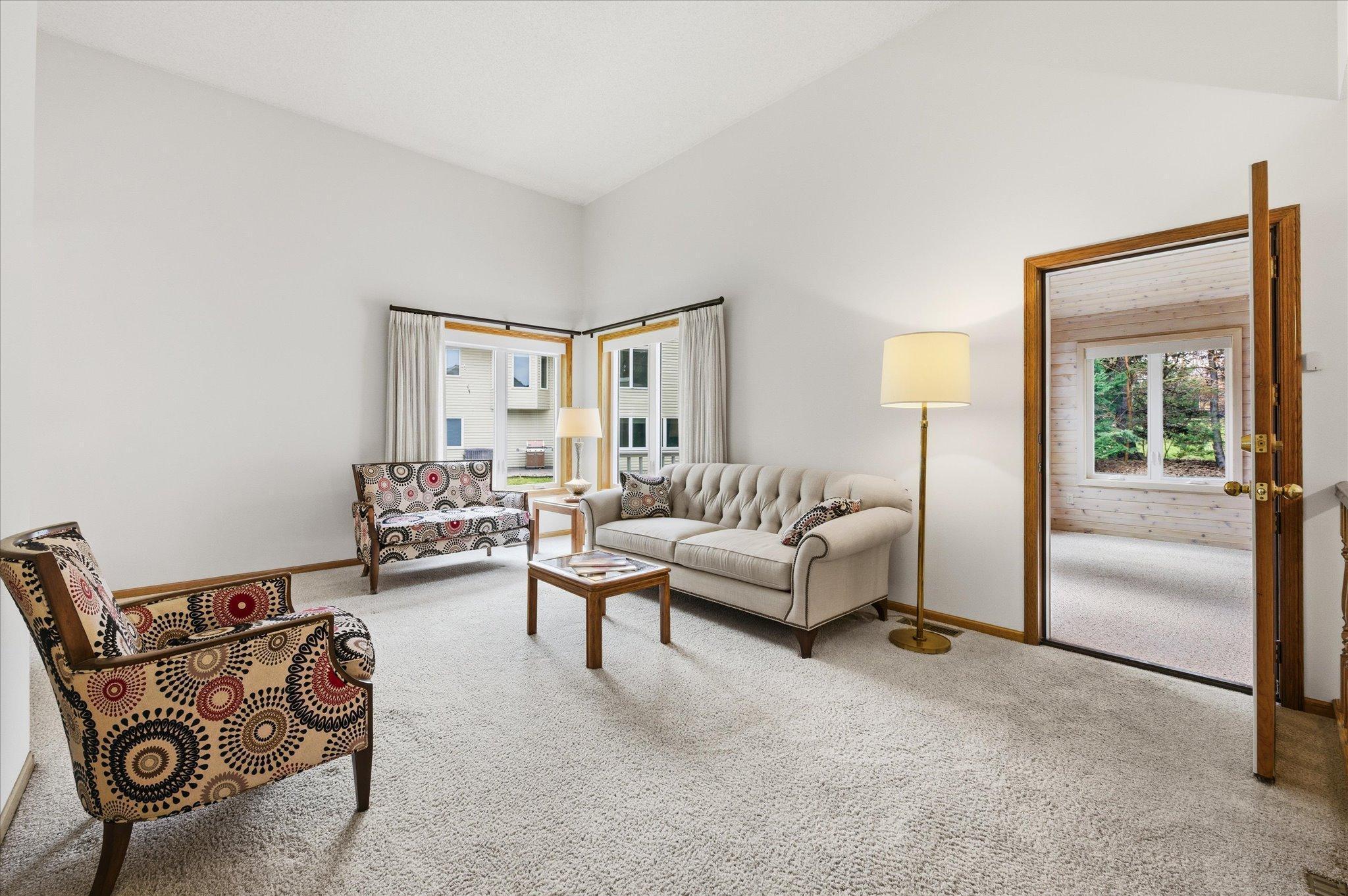 Spacious living room with vaulted ceiling
