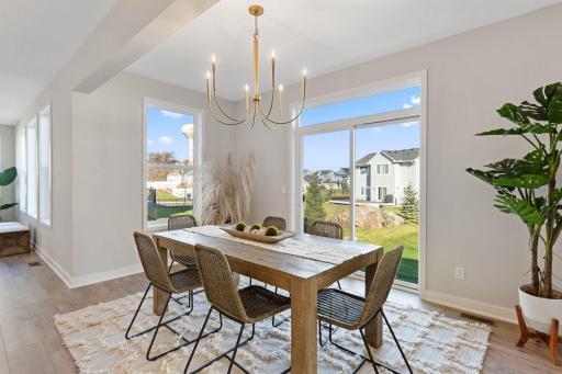 Dining area with sliding glass door to future deck