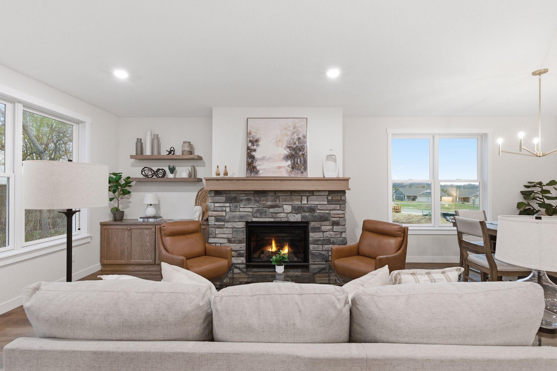 Showcasing a beautiful stone gas fireplace