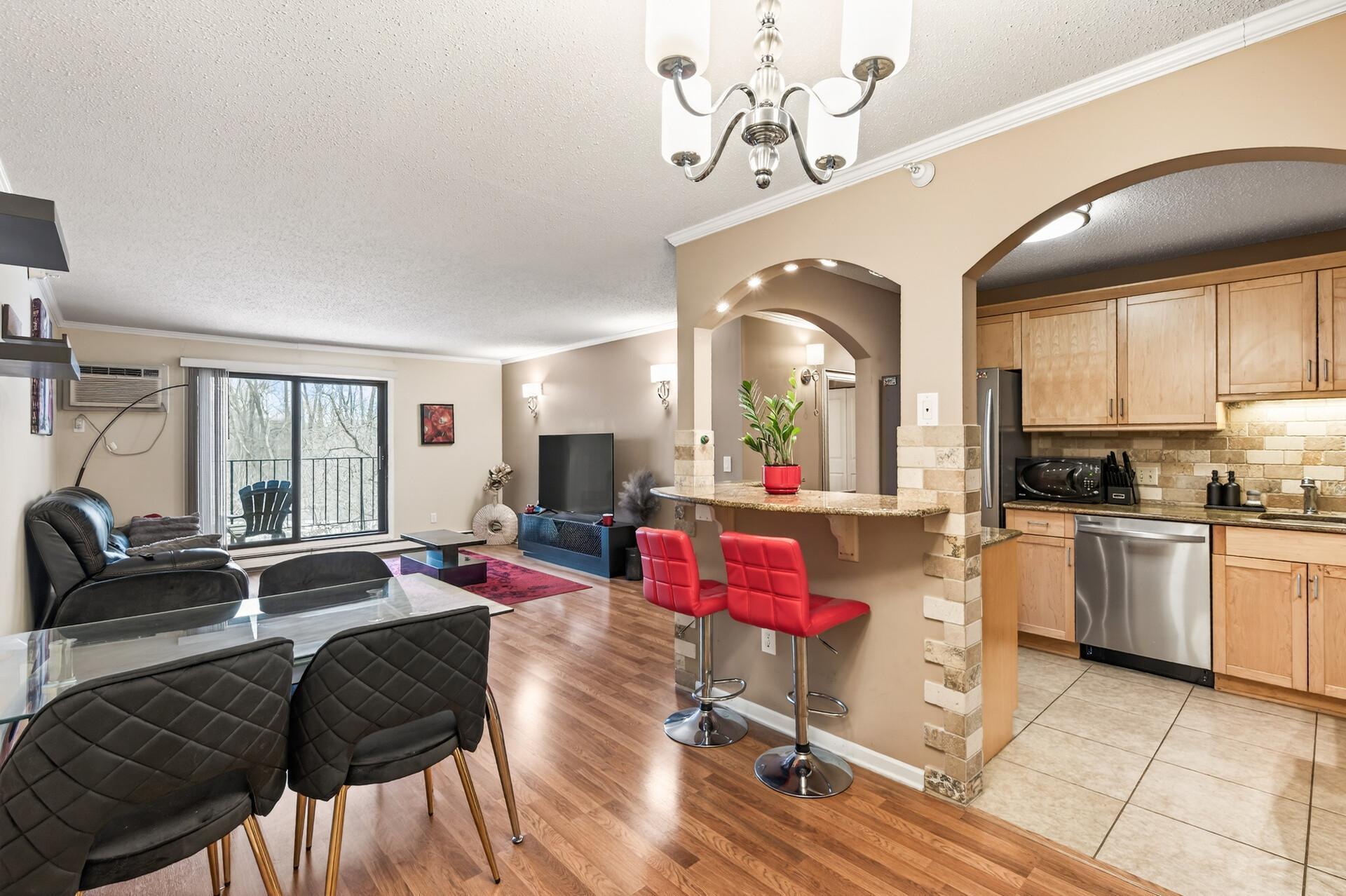 Plenty of room for a sizable dining table!