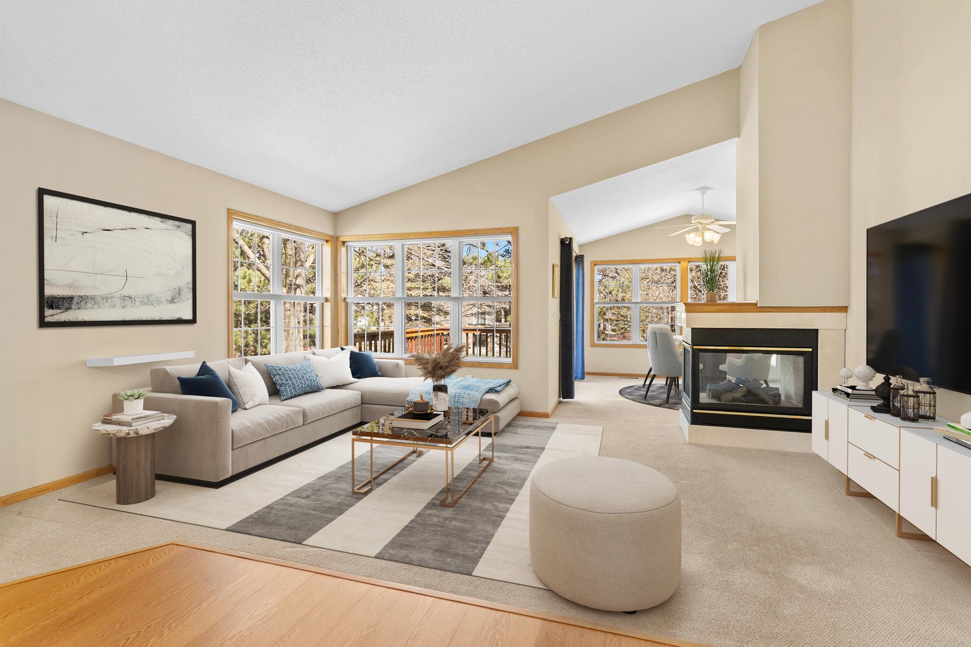 Open floor plan virtually staged