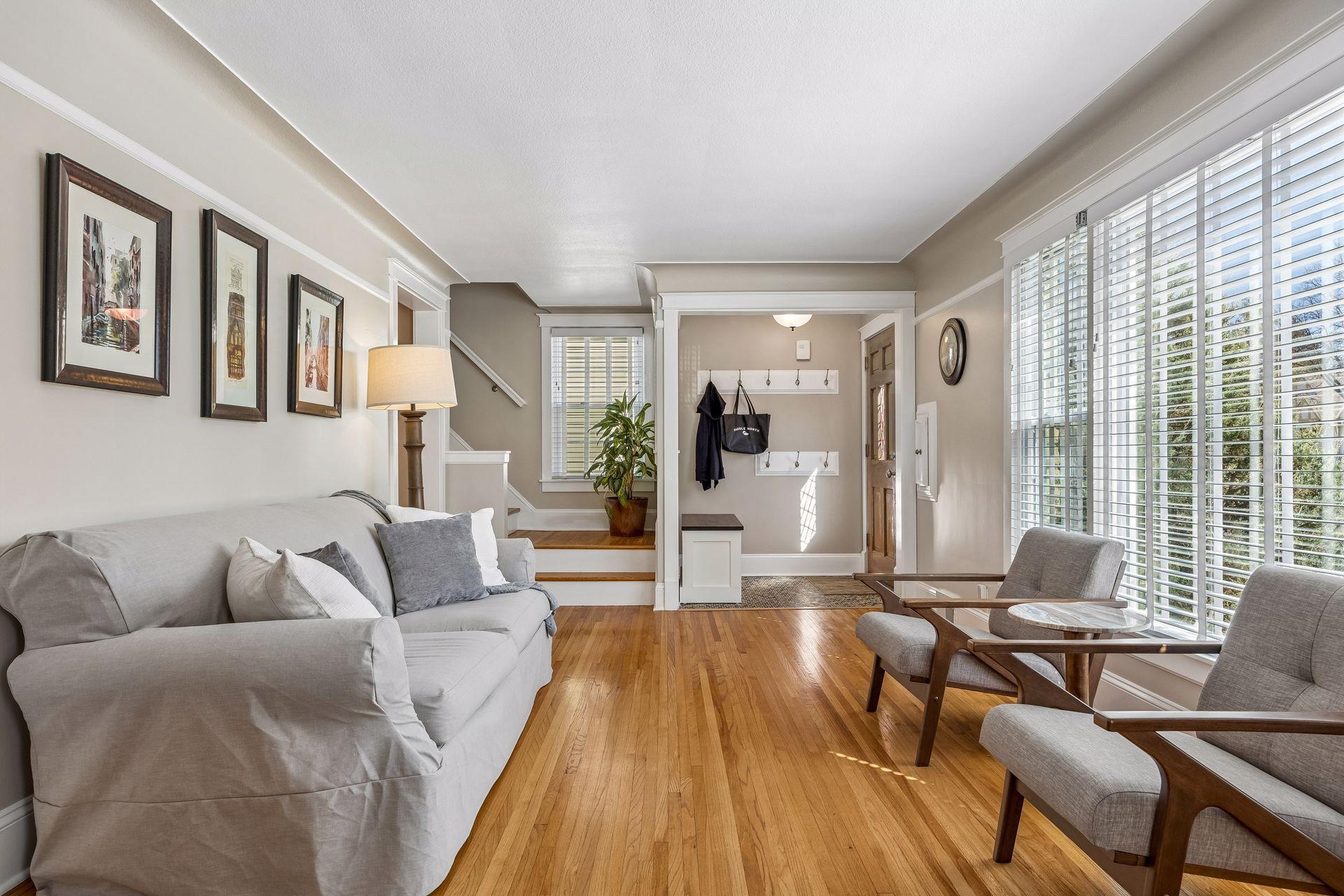 Leads into the sun-filled living room