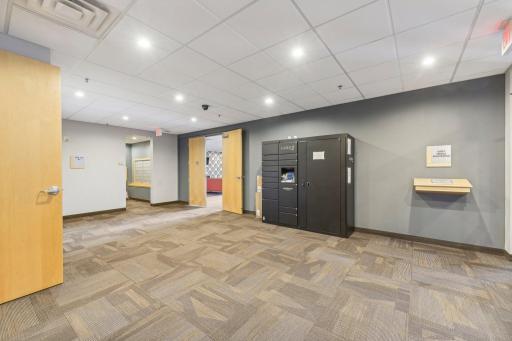 Luxer package delivery system in lobby