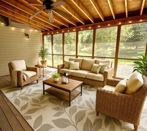 Indoor-outdoor living is effortless with walkout access to a screened-in covered porch, perfect for relaxing or hosting in comfort.