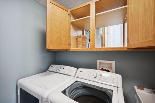 Main floor laundry has pass-through to the owner's suite closet for convenience and ease