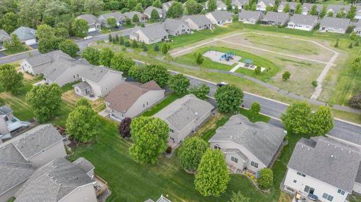 Aerial view of the property with the park across the street