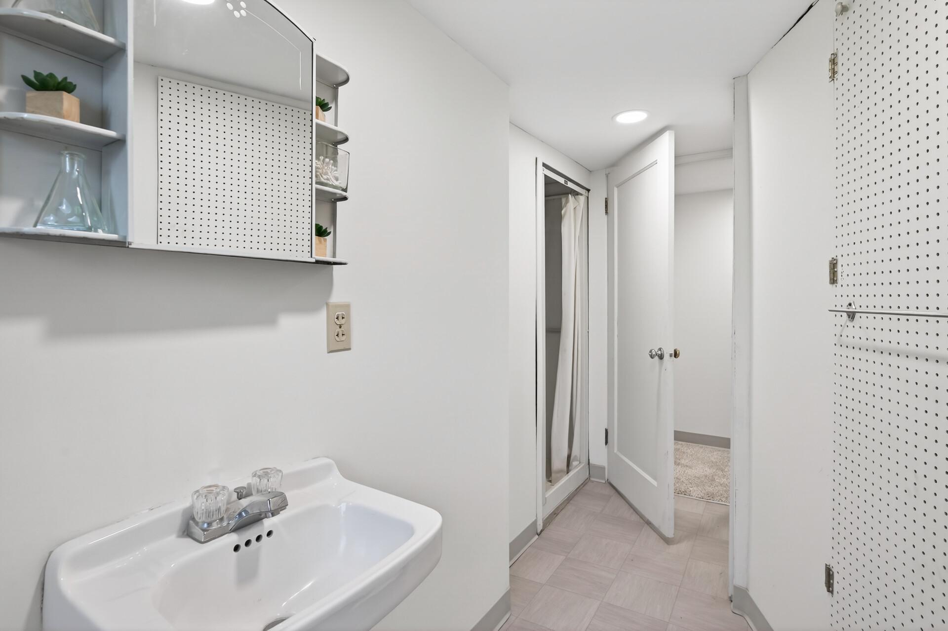 Another angle of the lower level bath. Shower is behind the door and closet to the right opens to a mechanical space