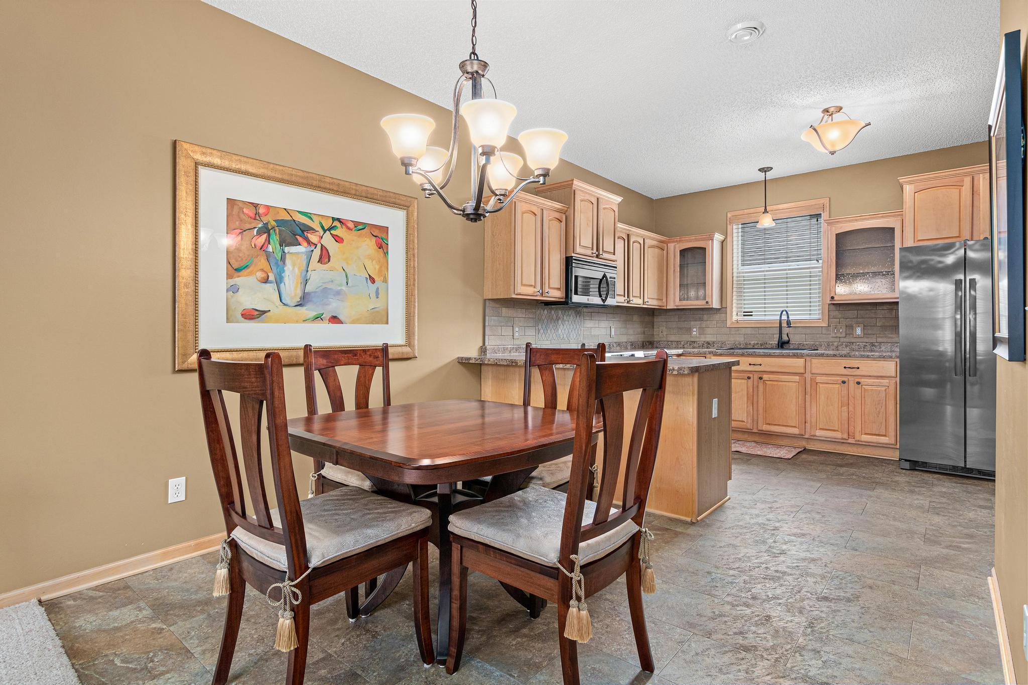 You have a choice of dining locations! A designated, but informal dining room space is perfect for sit down meals and the peninsula provides a casual spot for a quick snack or your morning coffee.