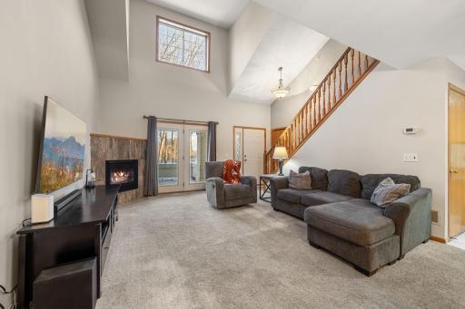 A comfortable living room with a gas fireplace — perfect for cozy nights in.