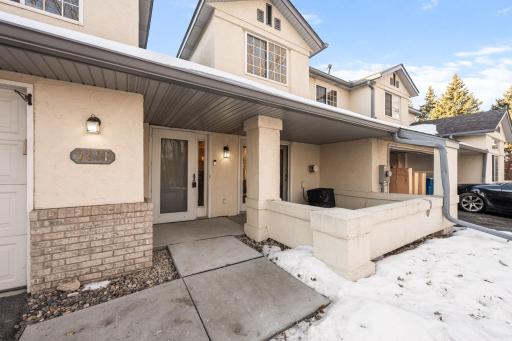 Beautiful patio with pond and wooded views.