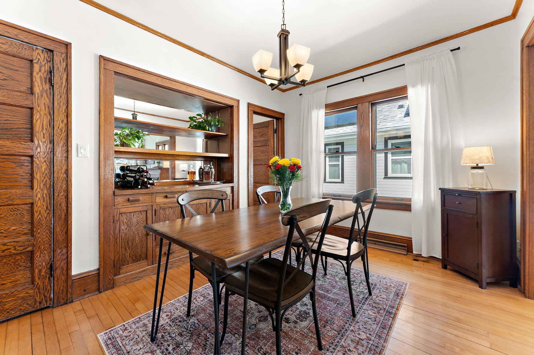Everyone loves an original, oak buffet, the center piece of the dining area.