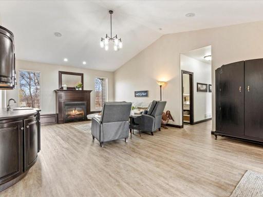 Family room with bathroom and bedrooms to the right.
