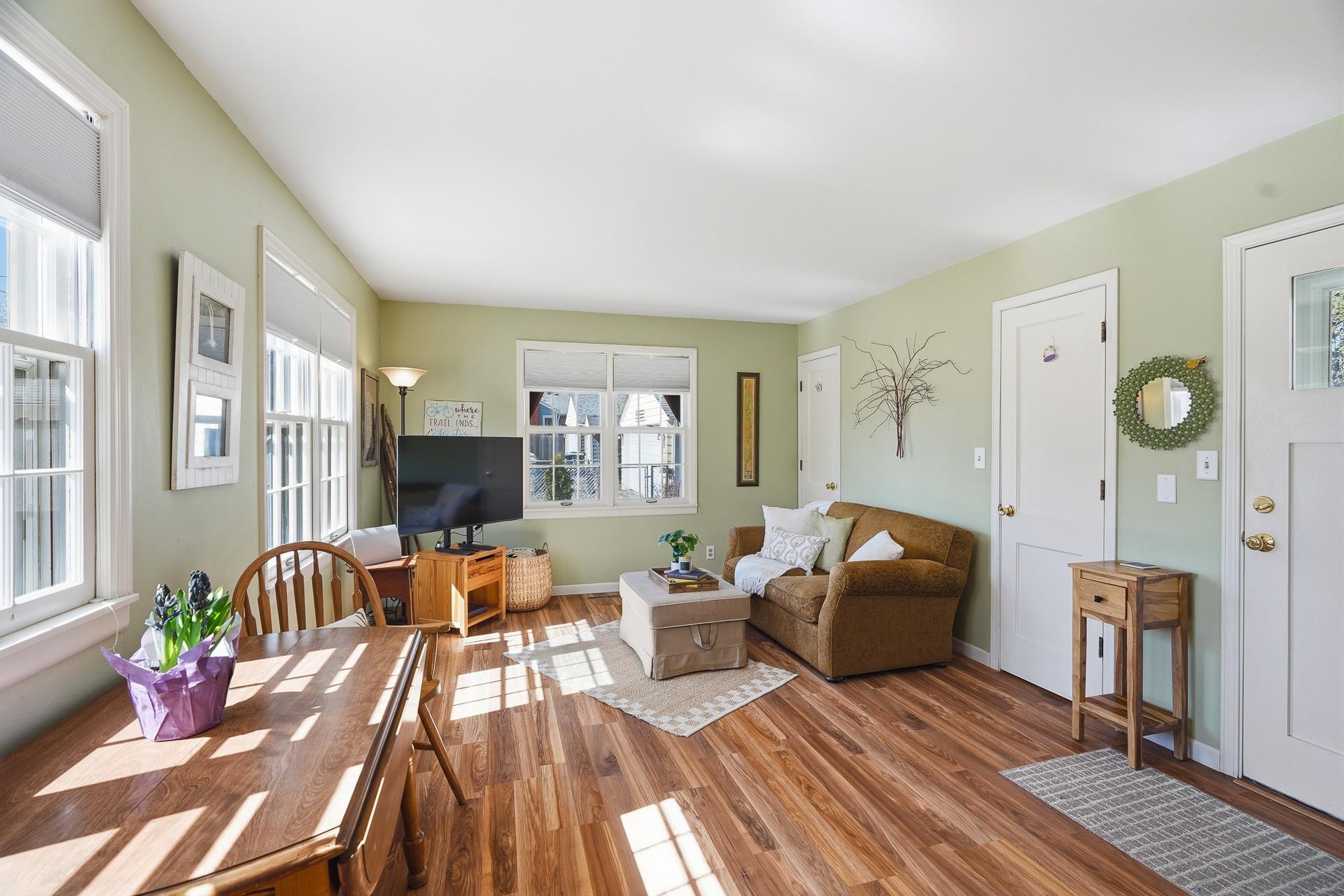 There is a walk-thru closet ( two doors behind couch area) that is great for jackets, pantry items and more storage.