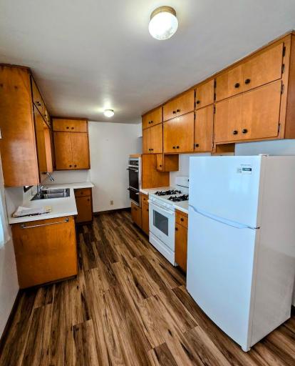 Galley kitchen with plenty of cabinet space