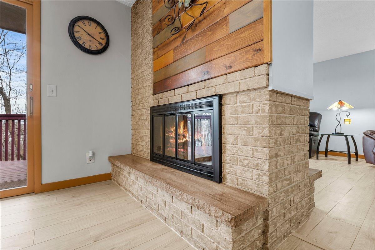 Two sided woodburning fireplace