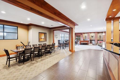 Community room with seating area available for resident events