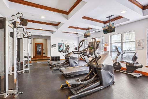 On-site fitness center with equipment for residents