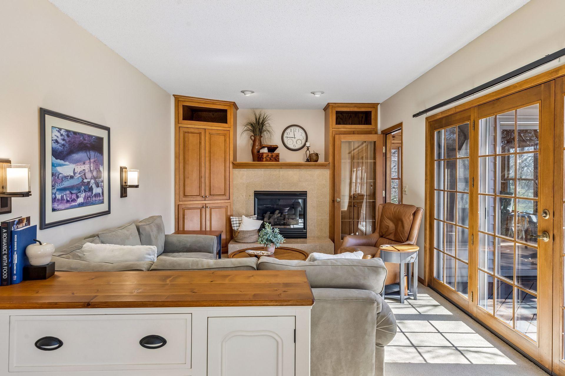 Wonderful main floor family room with built-ins and cozy gas fireplace.
