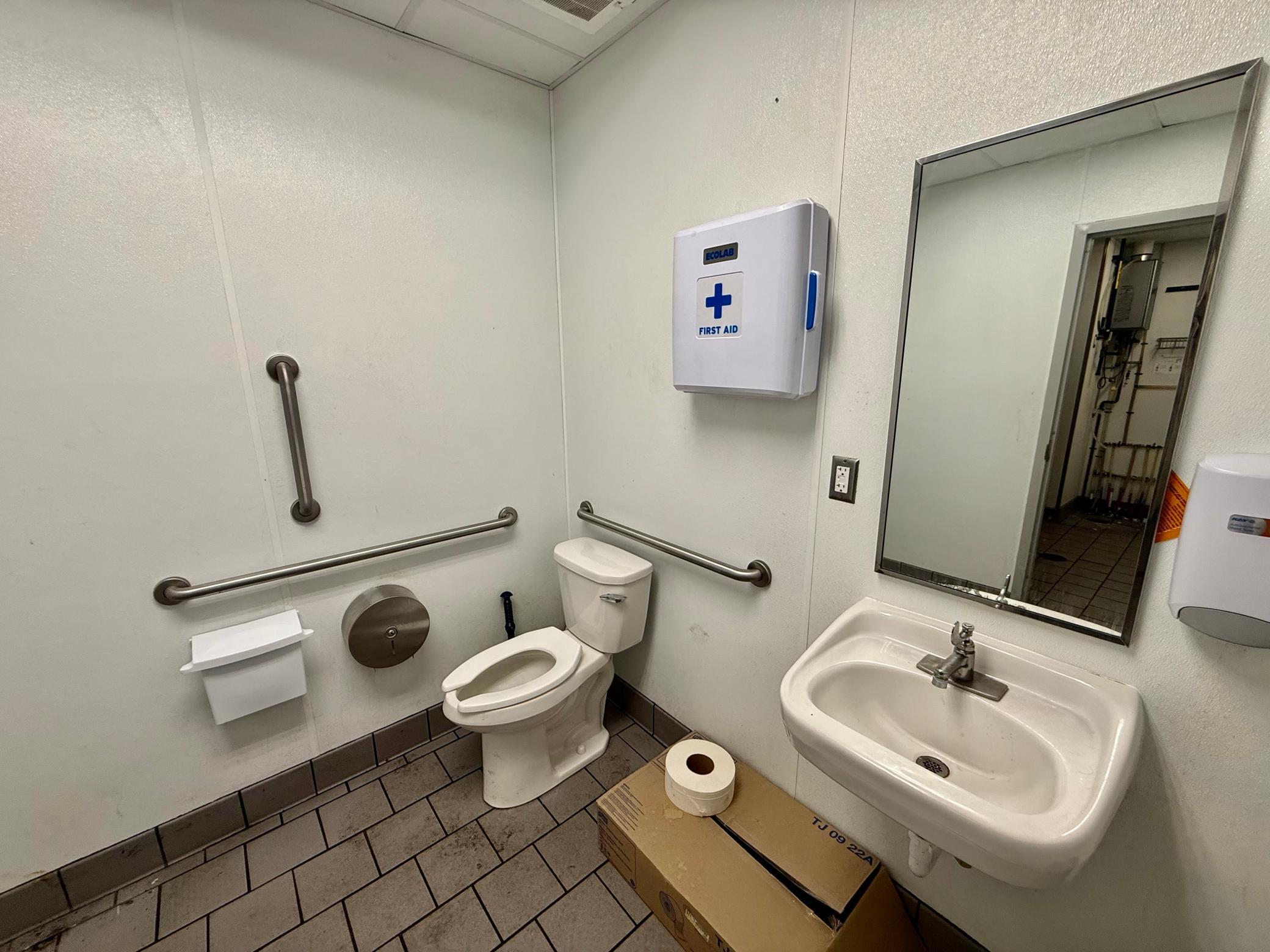 Bathroom is in rear of facility.