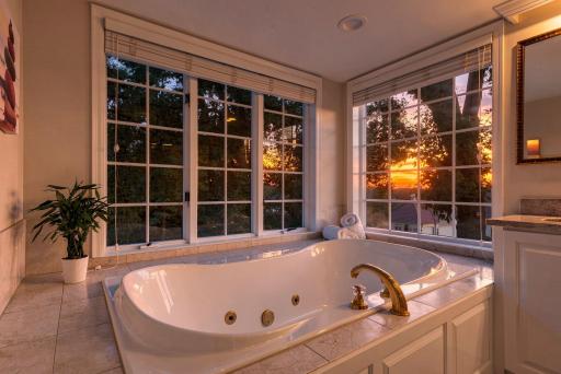 End the day soaking in your tub with a glass of wine and enjoying the sunset.
