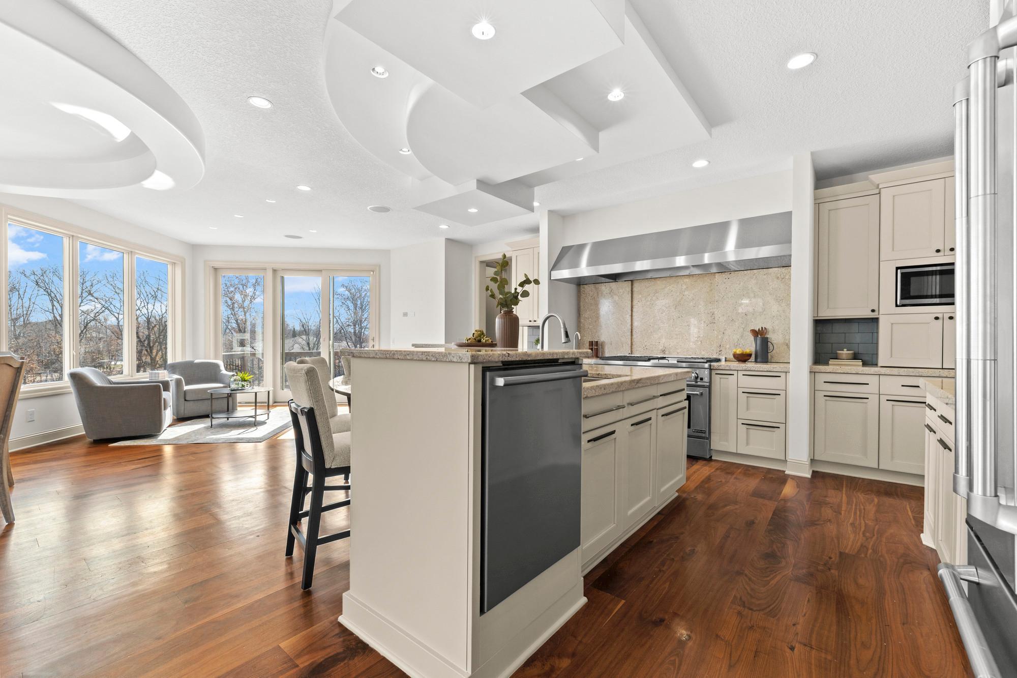 Detailed drop soffits throughout