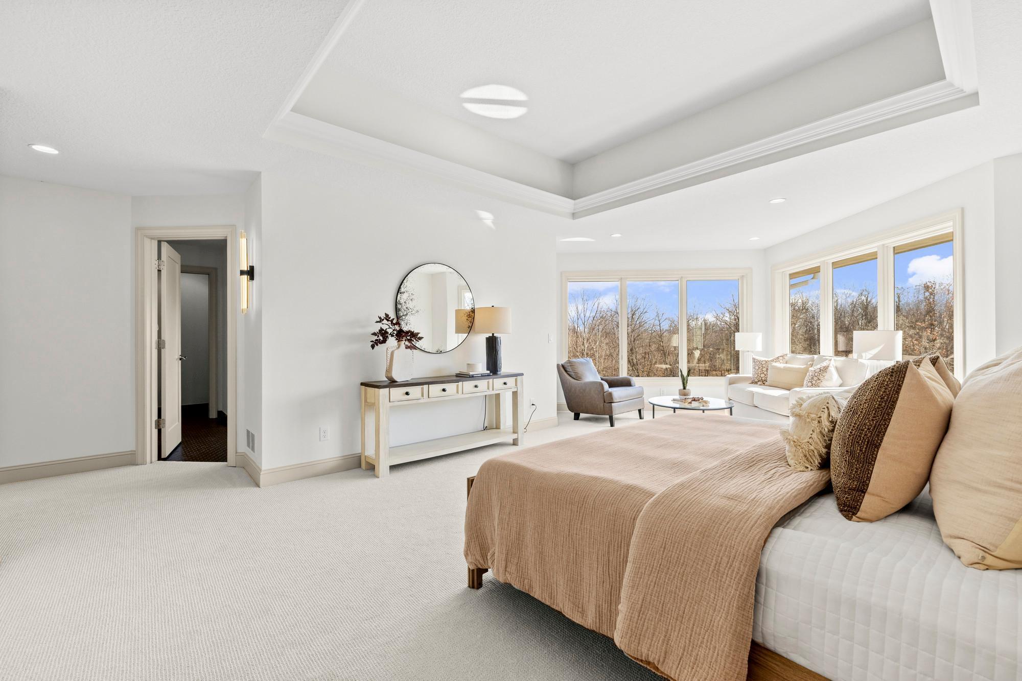 Stepped up tray ceiling adding gorgeous architectural depth