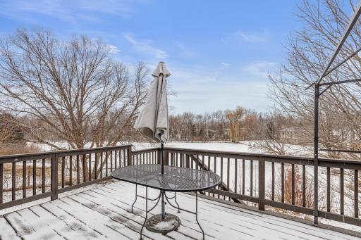Your deck with stairs overlooking the pond and backyard