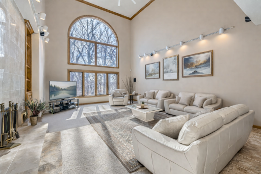 Main floor family room with 2-story ceiling