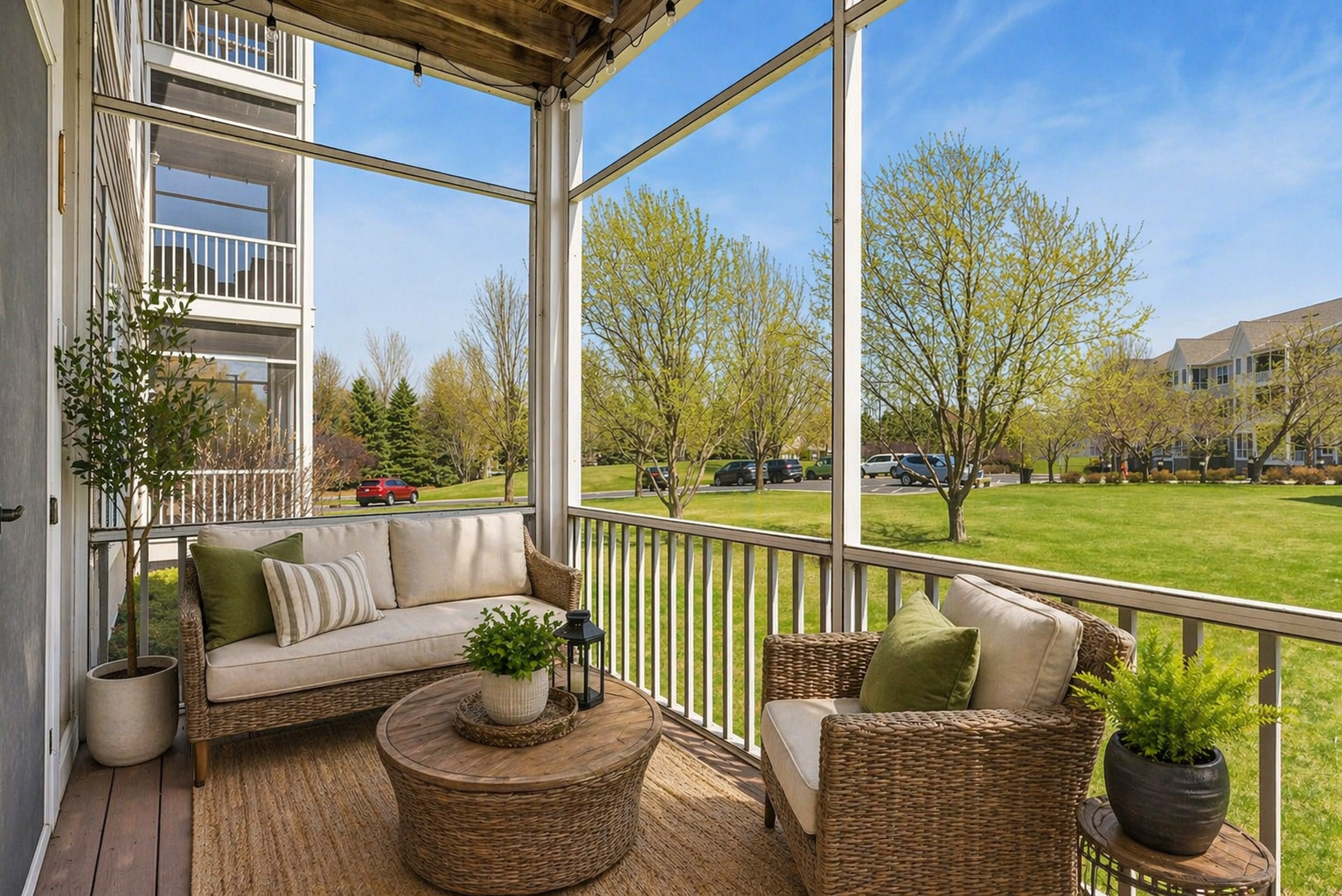 Virtually staged, screened porch, perfect for relaxing evenings