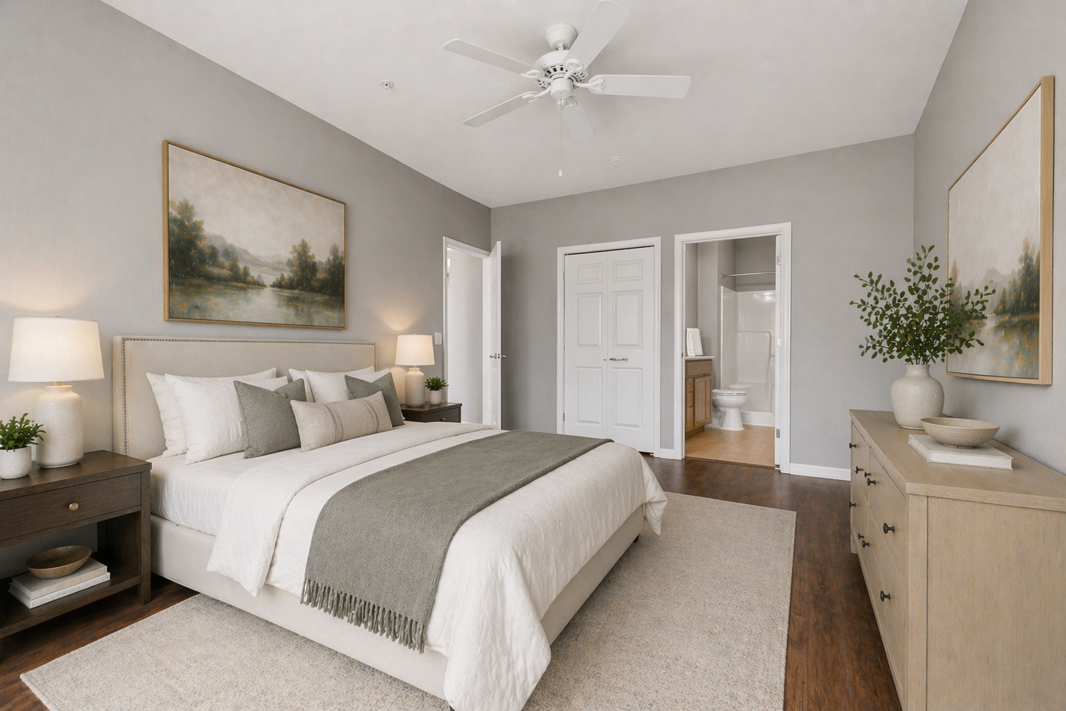 Primary bedroom features a walk-in closet and ensuite bath.